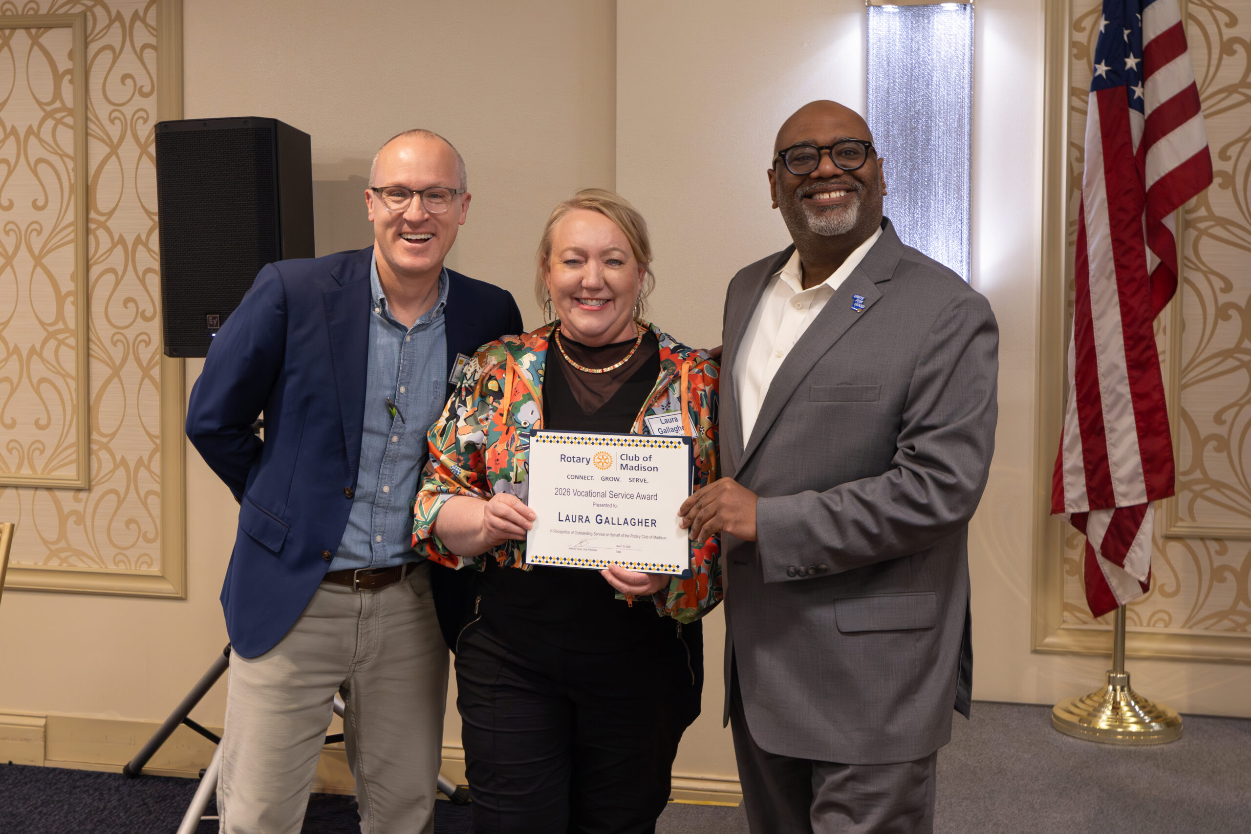 Laura Gallagher was honored by the Rotary Club of Madison with the 2026 Avenues of Service Award.