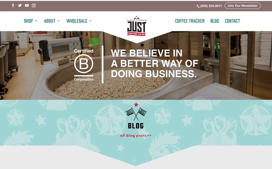 Just Coffee Website redesign, shopify, The Creative Company, Shop Local