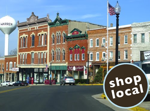 Photo of shop local small businesses on main street