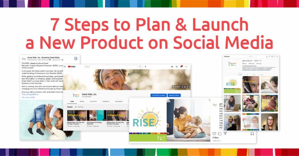 Graphic: 7 STEPS TO PLAN & LAUNCH A NEW PRODUCT ON SOCIAL MEDIA, from The Creative Company in Madison Wisconsin