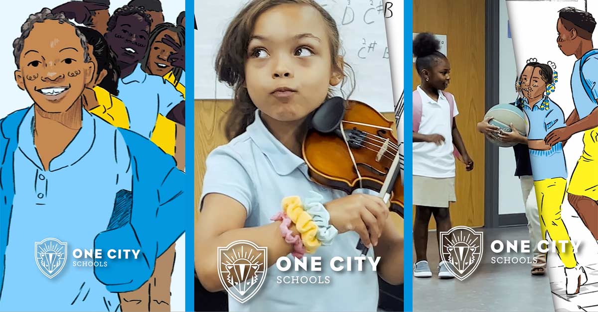 Image of illustrations used in a YouTube campaign to drive awareness of enrollment opportunities at One City Schools.