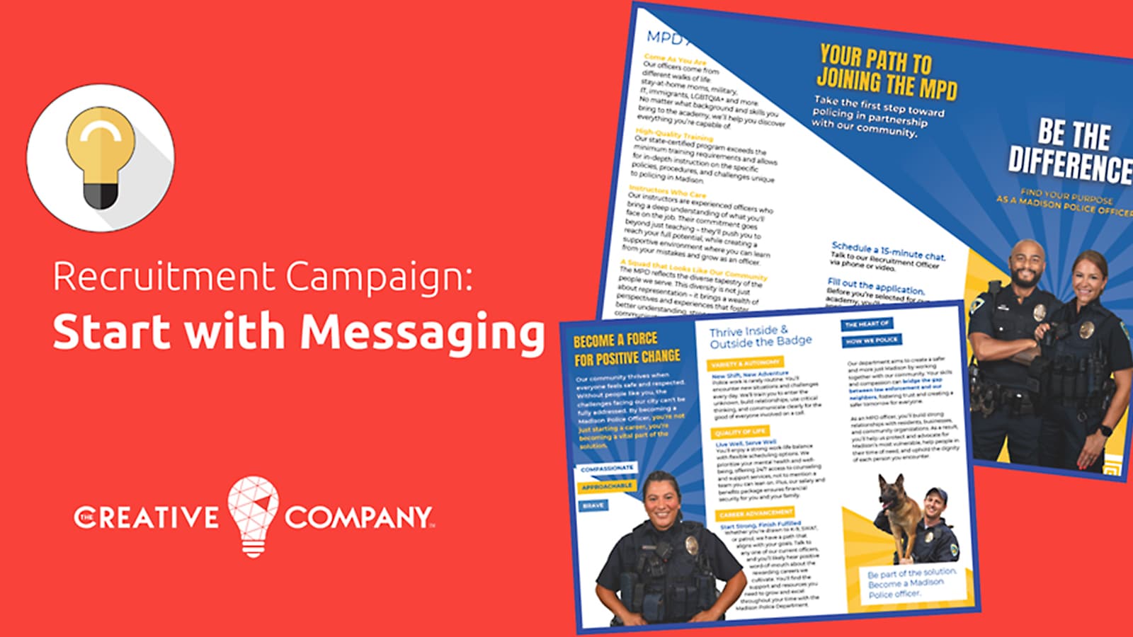 Image of he cover of a Madison Police Department brochure and the words "Start with Messaging"