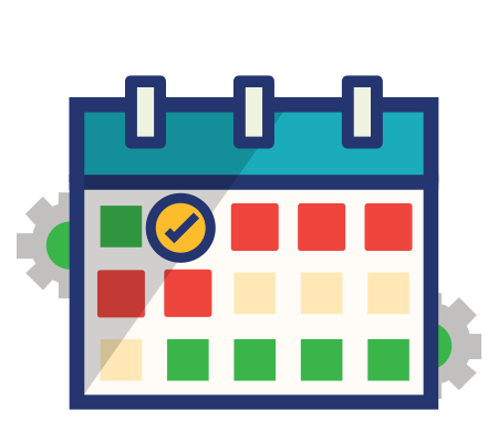 Calendar with status indicators and checkmark representing workflow, event scheduling, or project deadlines