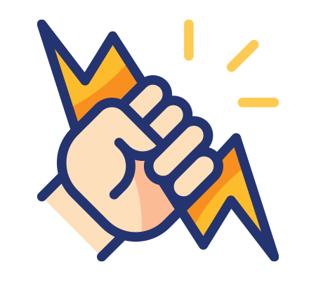 Raised fist gripping lightning bolts, symbolizing power and energy