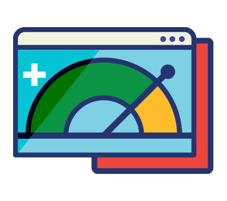 Browser window with a performance gauge, symbolizing website speed or optimization level