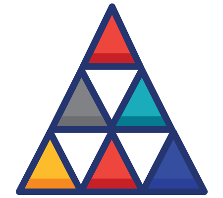 Pyramid diagram with multicolor segments representing layered strategy or modular structure