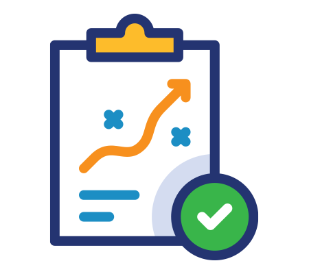 Clipboard with upward trend line and checkmark symbolizing successful planning or strategy