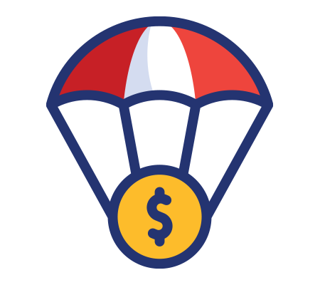 Financial parachute icon representing funding assistance, backup capital, or economic relief