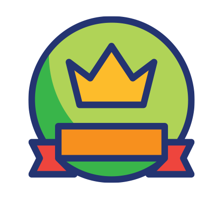 Badge icon with a crown, blank ribbon, and circular green background representing achievement or leadership