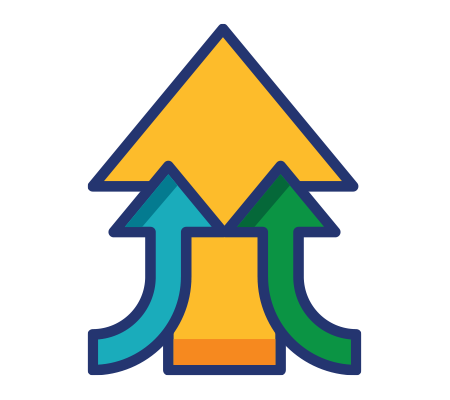 Three arrows merging into a single upward arrow, symbolizing integration and growth