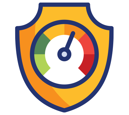 Security badge icon representing performance assurance, reliability, and system protection