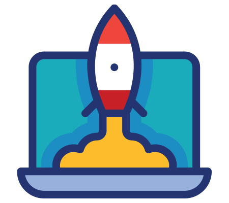 Rocket launching from a laptop screen, symbolizing a digital project launch or startup
